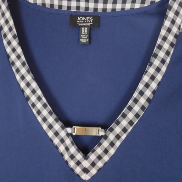 Jones NY | Blue Cotton Knit V-Neck Stretchy Pullover Top | Size 2X - Picture 3 of 7